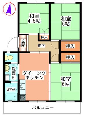Floor plan. 3DK, Price 4.2 million yen, Occupied area 51.63 sq m , Balcony area 8.19 sq m
