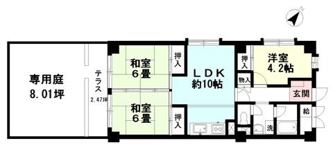 Floor plan. 3LDK, Price 6.8 million yen, Footprint 64.8 sq m floor plan Private garden 8 tsubo