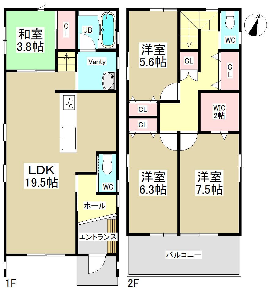 Floor plan. (1 Building), Price 38,680,000 yen, 4LDK, Land area 127.7 sq m , Building area 105.53 sq m