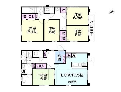 Floor plan. 39,500,000 yen, 5LDK, Land area 157.85 sq m , It is slightly larger of 37.7 square meters of the house than building area 124.76 sq m normal condominiums. 