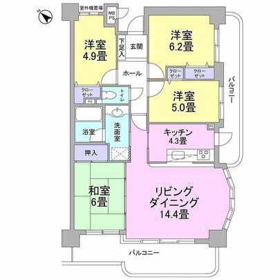 Floor plan. Southeast corner room top floor
