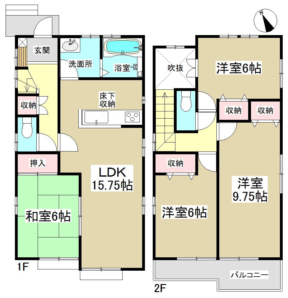 Floor plan. (1 Building), Price 37,300,000 yen, 4LDK, Land area 129.11 sq m , Building area 102.06 sq m