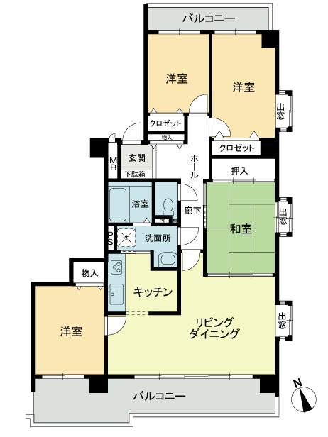 Floor plan. 4LDK, Price 12.8 million yen, Occupied area 90.39 sq m , Balcony area 19.61 sq m floor plan
