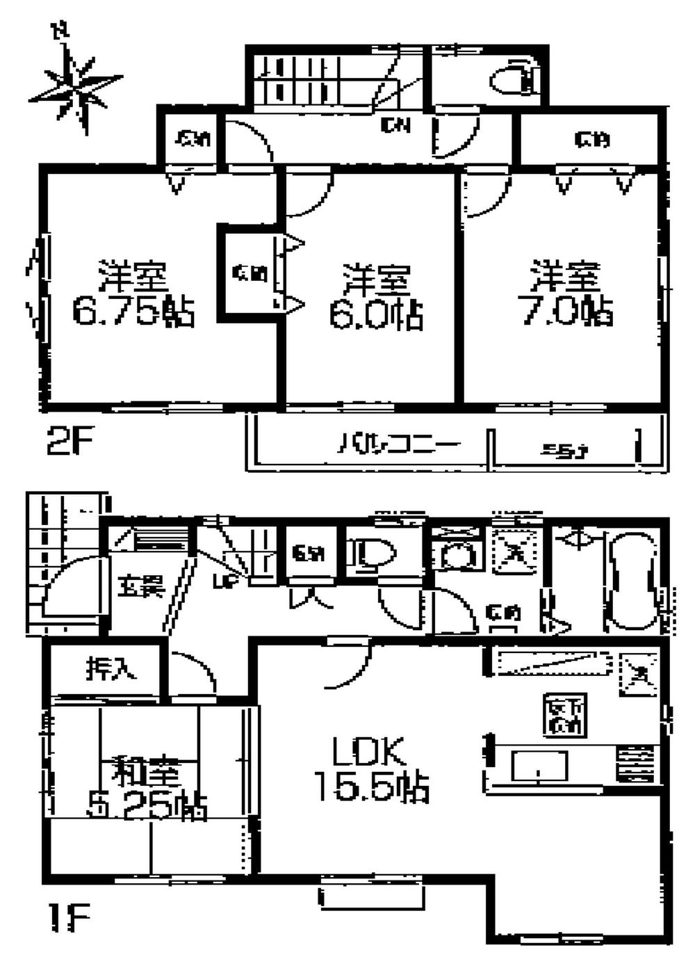 Floor plan. (Building 2), Price 37,800,000 yen, 4LDK, Land area 130.41 sq m , Building area 98.94 sq m