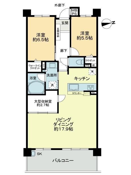 Floor plan. 2LDK, Price 24,800,000 yen, Occupied area 77.19 sq m , Balcony area 12.7 sq m floor plan