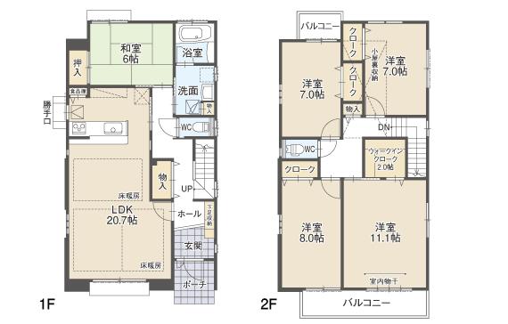 Floor plan. (D Building), Price 43.2 million yen, 5LDK, Land area 158.71 sq m , Building area 142.11 sq m