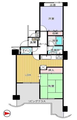 Floor plan. 2LDK, Price 6.2 million yen, Footprint 52 sq m , Balcony area 14.92 sq m