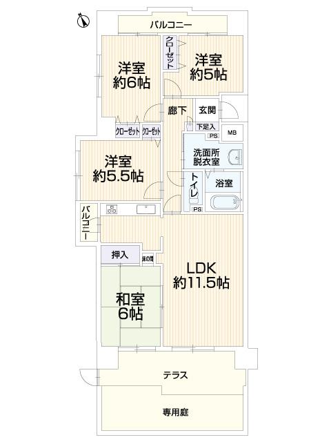 Floor plan. 4LDK, Price 16.8 million yen, Occupied area 85.59 sq m , Balcony area 7.49 sq m