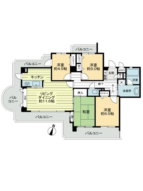 Floor plan. 4LDK, Price 19,800,000 yen, Occupied area 89.02 sq m , Balcony area 35.45 sq m floor plan