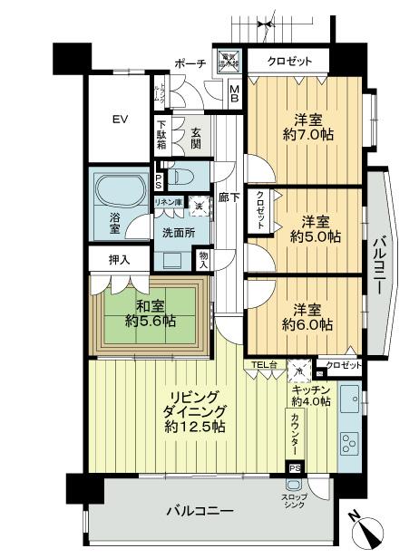 Floor plan. 4LDK, Price 25,800,000 yen, Footprint 90.8 sq m , Balcony area 14.75 sq m floor plan