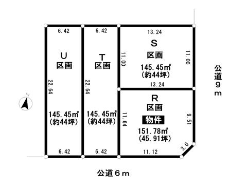 Compartment figure. Land price 25,250,000 yen, Land area 151.78 sq m almost square, Southeast corner lot.
