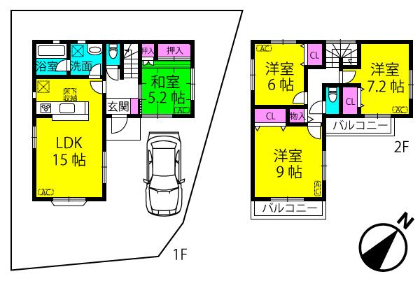 Floor plan. 33,900,000 yen, 4LDK, Land area 136.33 sq m , Building area 97.6 sq m