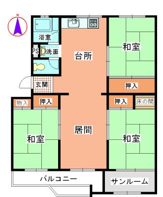 Floor plan. 3LDK, Price 7.5 million yen, Occupied area 74.37 sq m