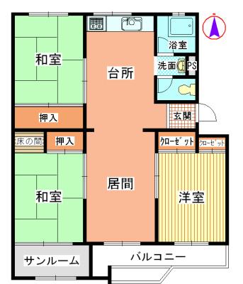 Floor plan. 3LDK, Price 8.8 million yen, Occupied area 74.37 sq m