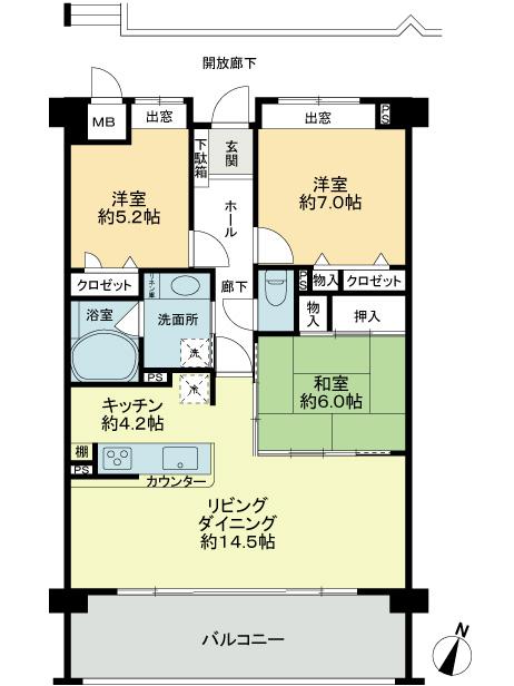 Floor plan. 3LDK, Price 22.5 million yen, Occupied area 80.29 sq m , Balcony area 15.4 sq m floor plan