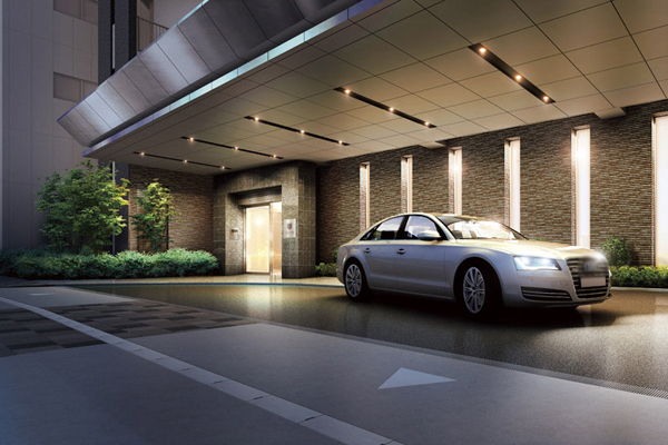 Features of the building.  [Grand Entrance] Along with the fin design to match the appearance image, Large driveway oozes dignity will spread significantly to the overall approach area. Will produce an elegant car life as sophisticated another entrance (Rendering)