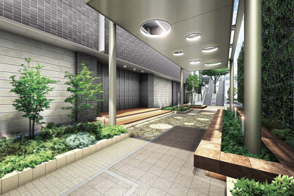 Features of the building.  [Tower Promenade] Residential building and business building, Public passageway located between the self-propelled parking building "Tower Promenade". As a place of Talking of town, Narumi born in front of the station (Rendering)