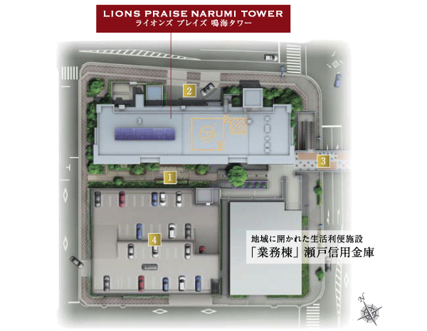 Building structure. Site layout / (1) Tower Promenade (2) Grand Entrance (3) pedestrian deck (4) self-propelled 100% parking building