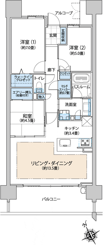 Floor: 3LDK + WIC + multi-stocker, the occupied area: 75.91 sq m, Price: 31,078,000 yen