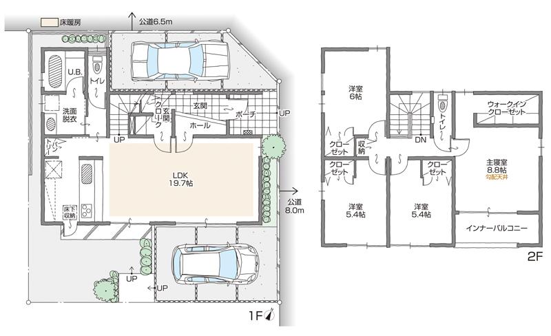 Floor plan. (B Building), Price 39,500,000 yen, 4LDK+2S, Land area 116.88 sq m , Building area 110.15 sq m