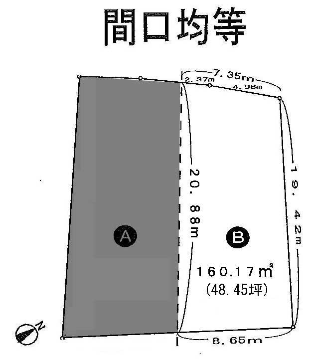 Compartment figure. Land price 24,128,000 yen, The north side is the road that says land area 160.17 sq m "frontage evenly".