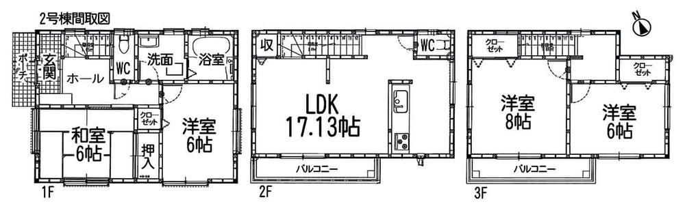 Floor plan. (Building 2), Price 31,800,000 yen, 4LDK, Land area 96.34 sq m , Building area 104.34 sq m
