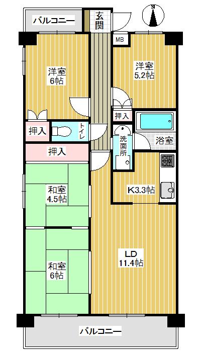 Floor plan. 4LDK, Price 12.9 million yen, Occupied area 80.78 sq m , Balcony area 13.84 sq m