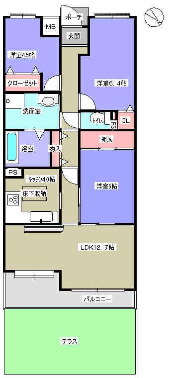 Floor plan. 3LDK, Price 10 million yen, Occupied area 72.69 sq m , Balcony area 6.49 sq m