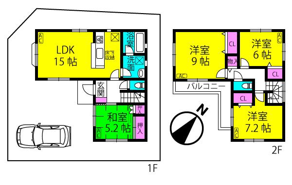 Floor plan. 34,900,000 yen, 4LDK, Land area 127.37 sq m , Building area 97.6 sq m