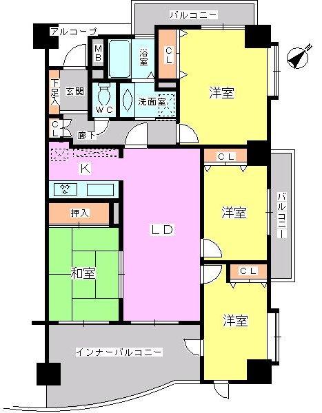 Floor plan. 4LDK, Price 16.8 million yen, Occupied area 89.27 sq m , Balcony area 24.48 sq m