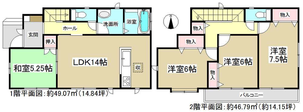Floor plan. (1 Building), Price 26,900,000 yen, 4LDK, Land area 98.35 sq m , Building area 95.86 sq m