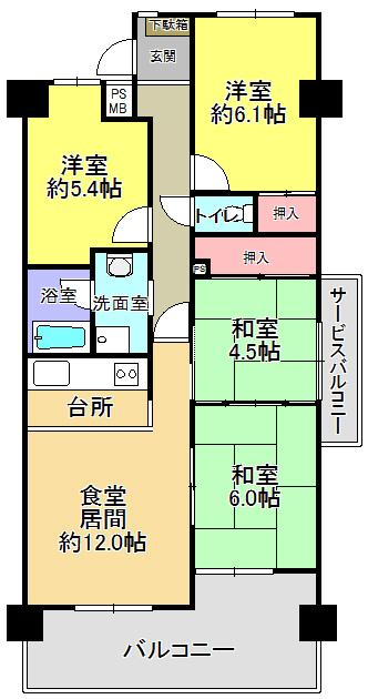 Floor plan. 4LDK, Price 7.8 million yen, Occupied area 72.98 sq m , Balcony area 16.3 sq m