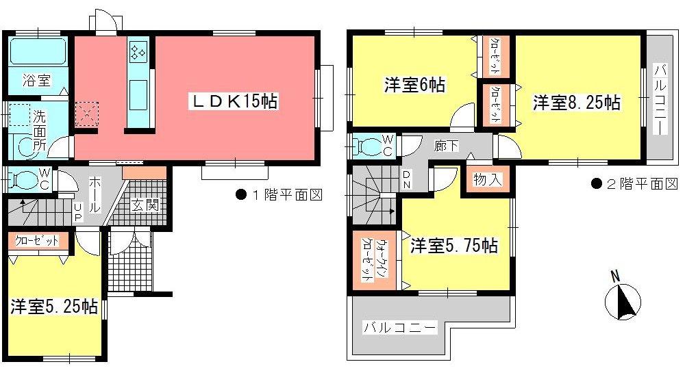 Floor plan. (1 Building), Price 34,800,000 yen, 4LDK, Land area 125.69 sq m , Building area 96.07 sq m