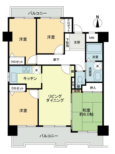 Floor plan. 4LDK, Price 14.8 million yen, Footprint 78.3 sq m , Balcony area 15.58 sq m