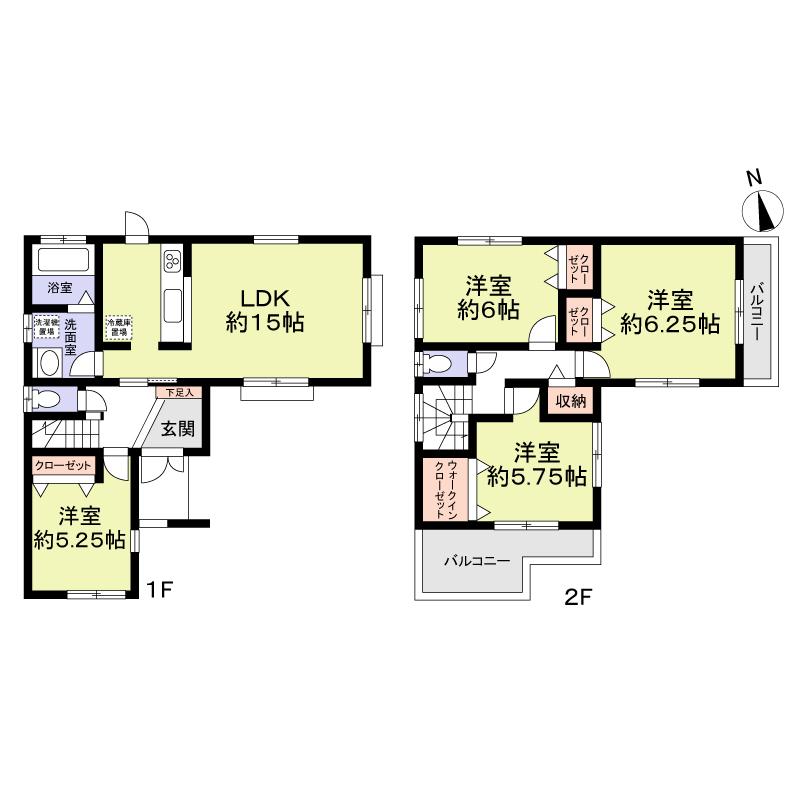 Floor plan. 34,800,000 yen, 4LDK, Land area 125.69 sq m , Building area 96.07 sq m 1 Building