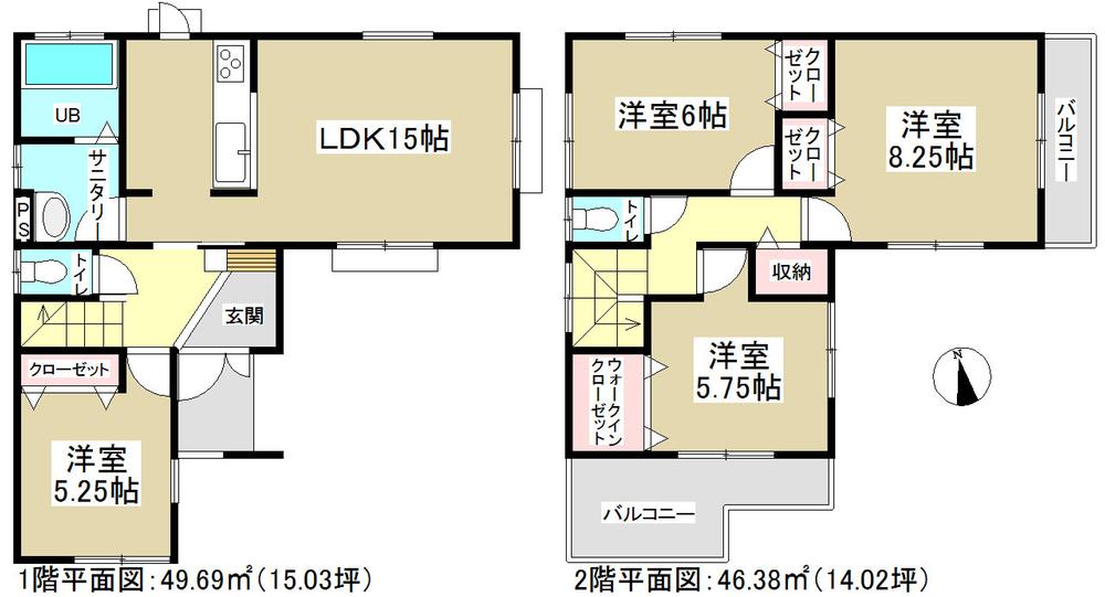 Floor plan. (1 Building), Price 34,800,000 yen, 4LDK, Land area 125.69 sq m , Building area 96.07 sq m