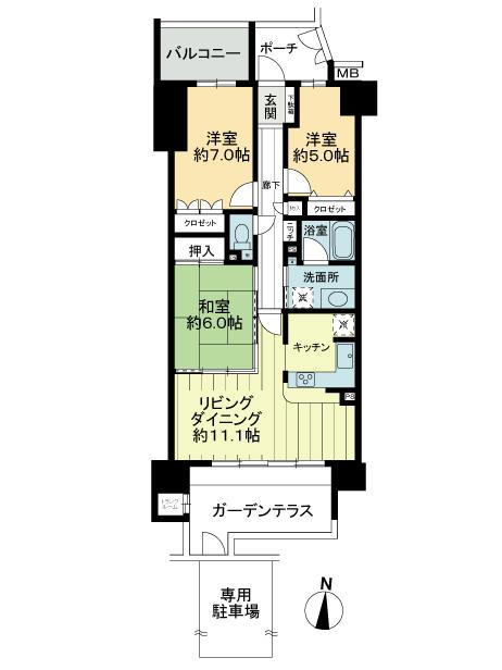 Floor plan. 3LDK, Price 17,900,000 yen, Footprint 73.9 sq m , Balcony area 5.56 sq m
