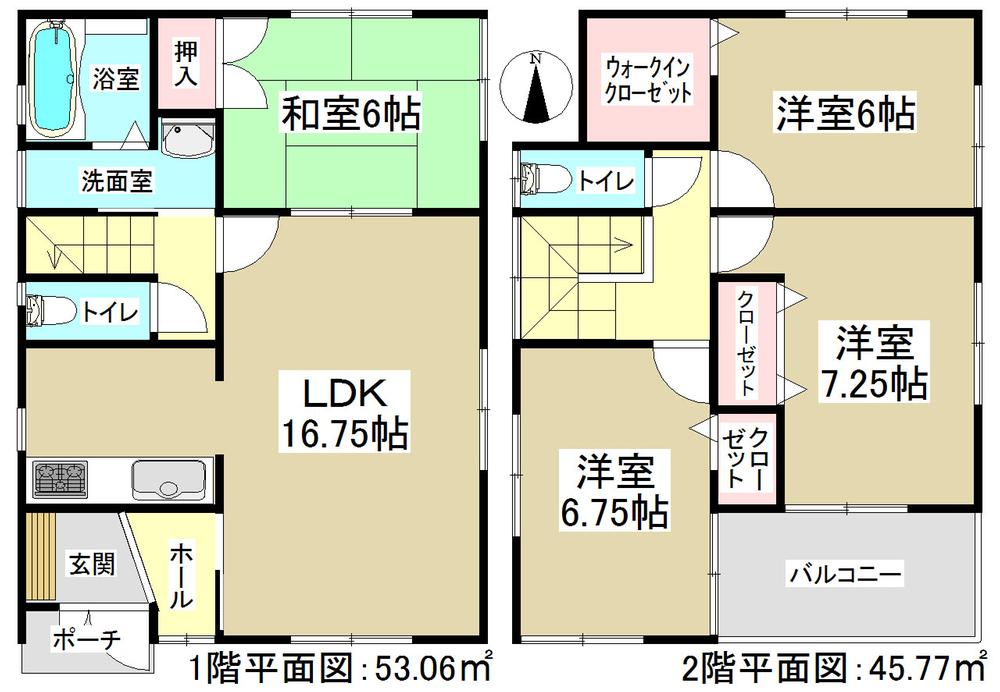 Floor plan. (Building 2), Price 27,800,000 yen, 4LDK, Land area 135.04 sq m , Building area 98.83 sq m