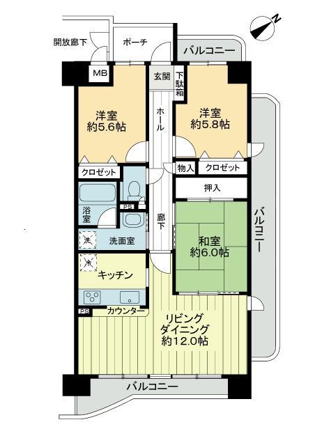 Floor plan. 3LDK, Price 14.7 million yen, Occupied area 73.44 sq m , Balcony area 16.57 sq m