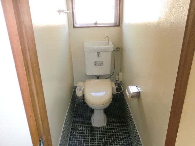 Toilet. It is a beautiful rest room. 