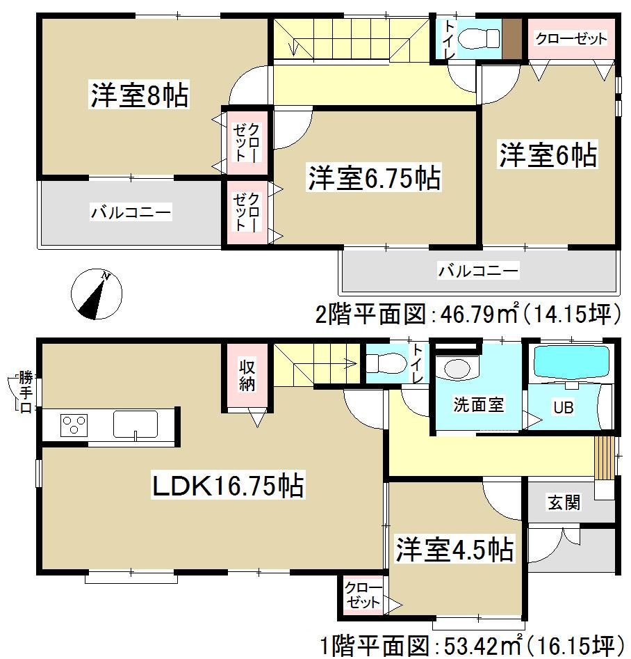 Floor plan. (Building 2), Price 25,880,000 yen, 4LDK, Land area 127.66 sq m , Building area 100.21 sq m