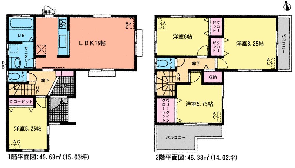 Floor plan. (1 Building), Price 34,800,000 yen, 4LDK, Land area 125.69 sq m , Building area 96.07 sq m