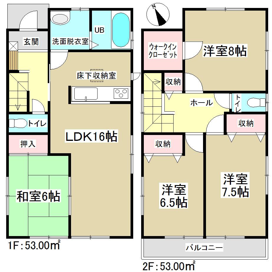 Floor plan. (Building 2), Price 28.8 million yen, 4LDK, Land area 124.51 sq m , Building area 106 sq m