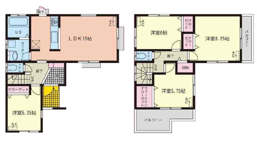 Floor plan. (1 Building), Price 34,800,000 yen, 4LDK, Land area 125.69 sq m , Building area 96.07 sq m