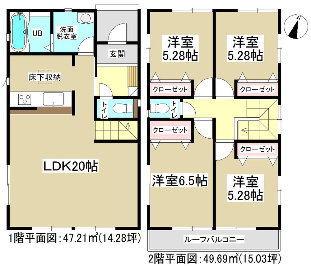 Floor plan. (Building 2), Price 22,900,000 yen, 4LDK, Land area 131.77 sq m , Building area 96.9 sq m