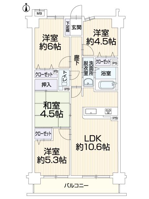 Floor plan. 4LDK, Price 14.8 million yen, Footprint 72.3 sq m , Balcony area 8.3 sq m