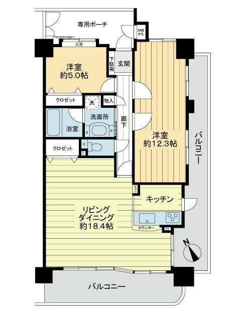 Floor plan. 2LDK, Price 18,800,000 yen, Occupied area 81.68 sq m , Balcony area 26.48 sq m 4LDK → 2LDK has been changed to. living, About 18.4 Pledge in the dining, Take the east side Western-style 2 room of the partition wall, About 12.3 Pledge.