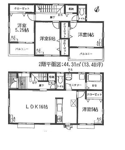 Floor plan. (Building 2), Price 28.8 million yen, 4LDK, Land area 137.61 sq m , Building area 97.31 sq m