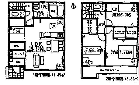 Floor plan. (Building 2), Price 26,800,000 yen, 3LDK, Land area 118.64 sq m , Building area 94.83 sq m