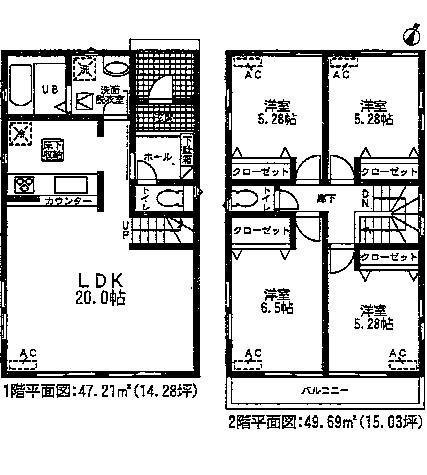 Floor plan. (Building 2), Price 22,900,000 yen, 4LDK, Land area 131.77 sq m , Building area 96.9 sq m